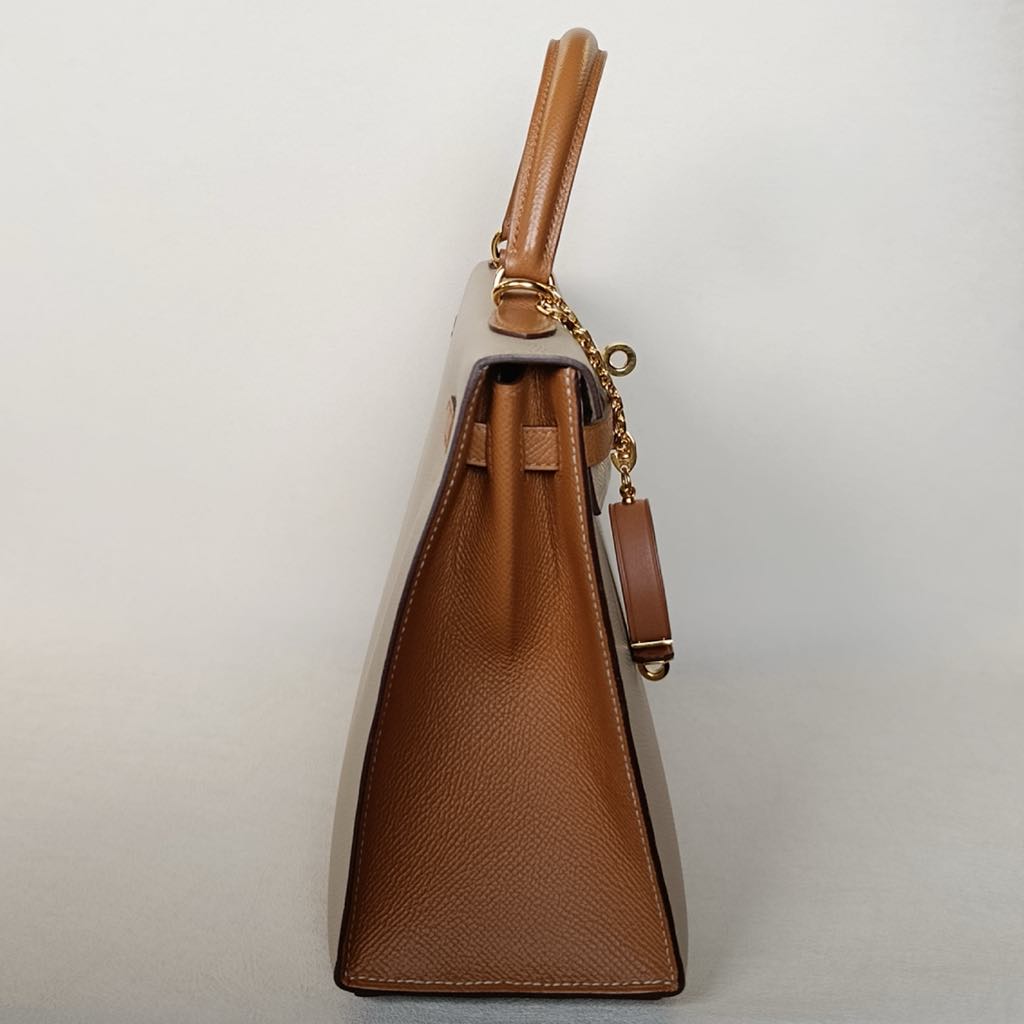HERMÈS HSS KELLY II 25CM BAG IN CRAIE AND GOLD EPSOM LEATHER WITH PALLADIUM HARDWARE