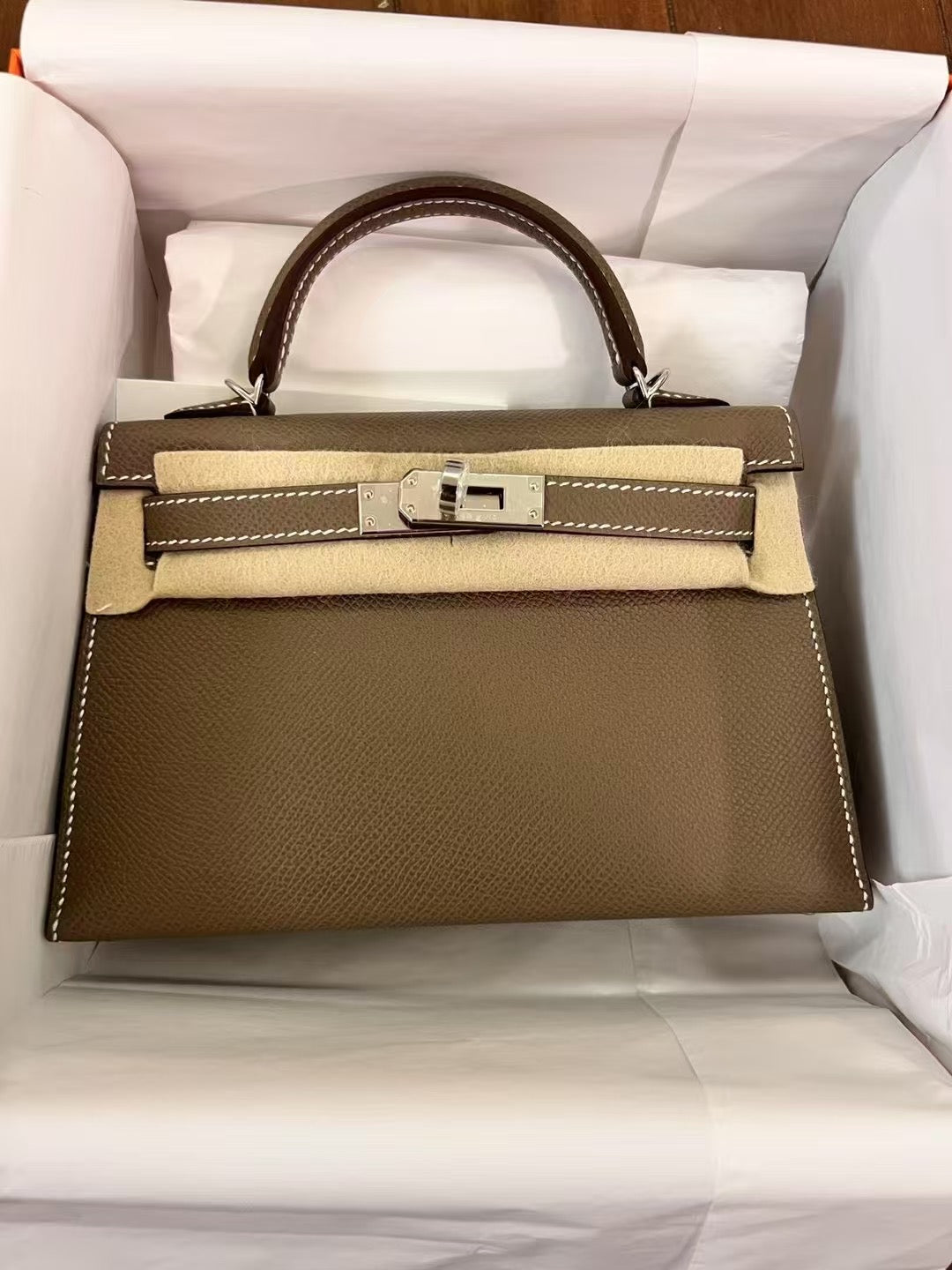 Hermès Mini Kelly II in Etoupe Epsom with Palladium Hardware