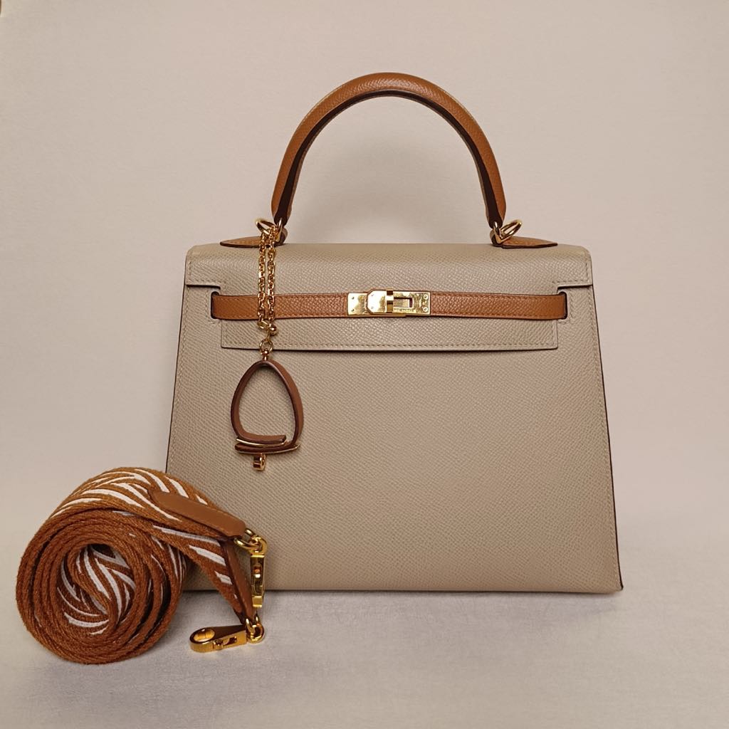 HERMÈS HSS KELLY II 25CM BAG IN CRAIE AND GOLD EPSOM LEATHER WITH PALLADIUM HARDWARE