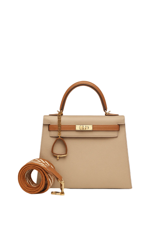 HERMÈS HSS KELLY II 25CM BAG IN CRAIE AND GOLD EPSOM LEATHER WITH PALLADIUM HARDWARE