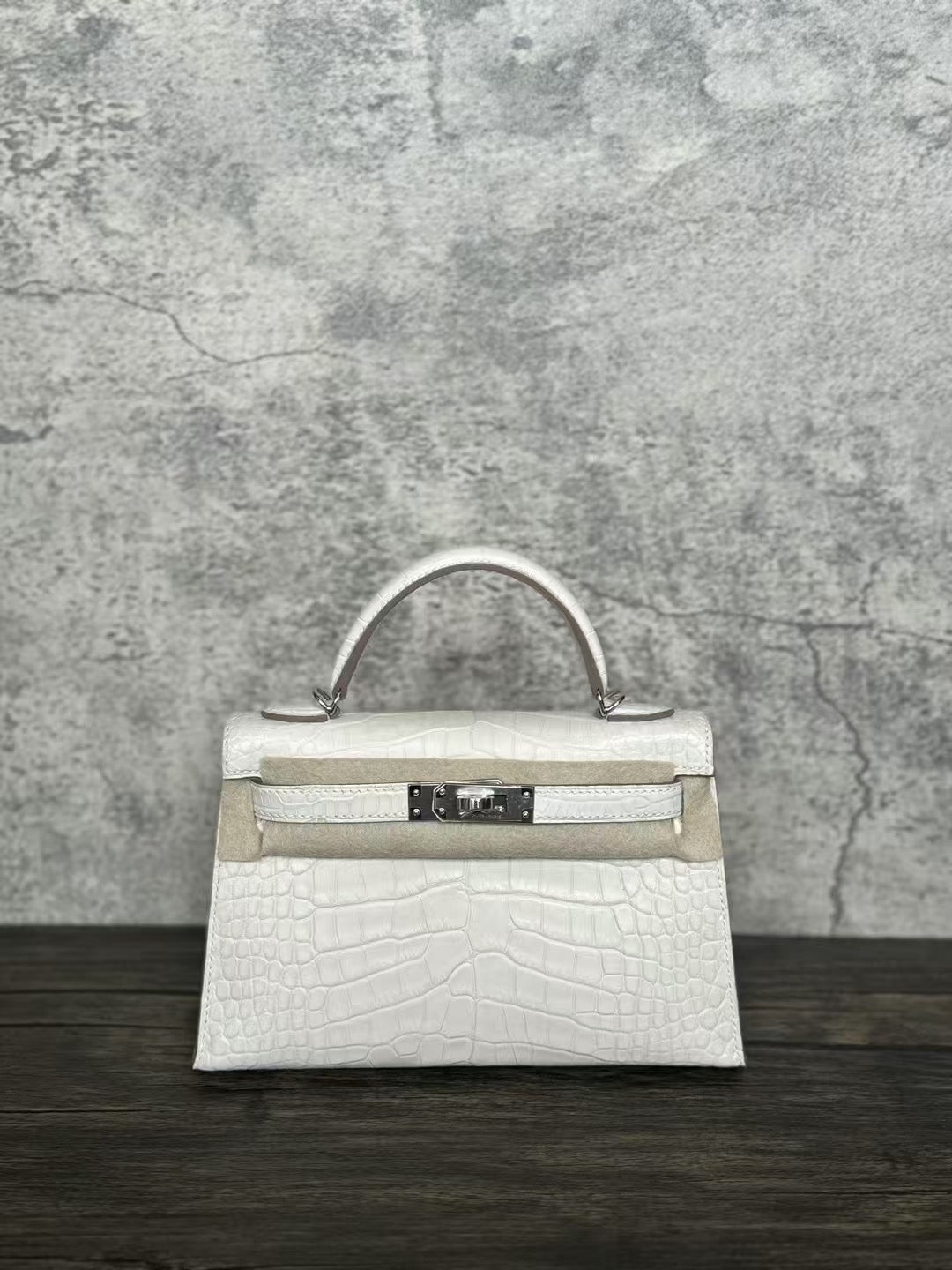 Hermès Mini Kelly II Boreal Satine Nata Alligator with Palladium Hardware