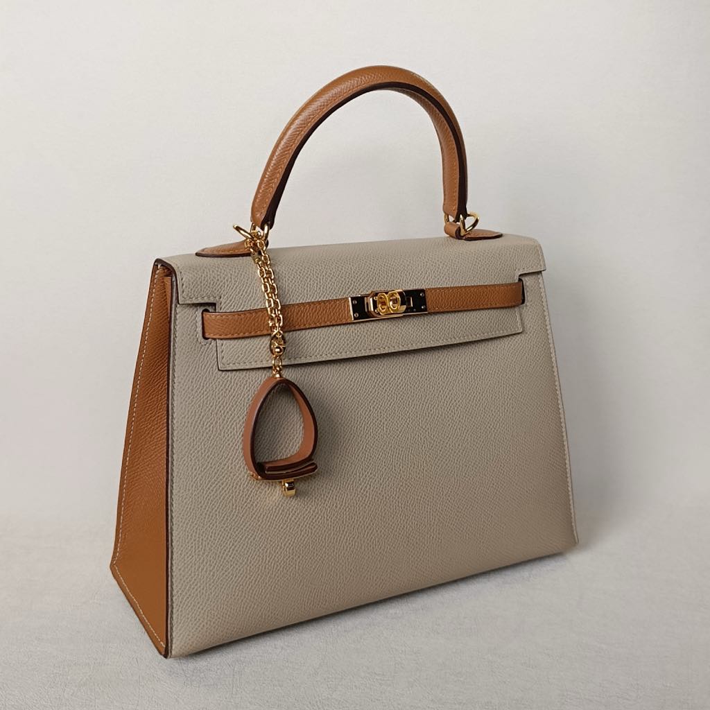 HERMÈS HSS KELLY II 25CM BAG IN CRAIE AND GOLD EPSOM LEATHER WITH PALLADIUM HARDWARE